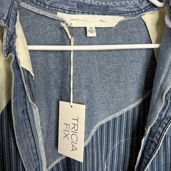 Free People X Tricia Fix Heart Appliqué Shirt Denim 100% cotton - XS NWT - Picture 5 of 11